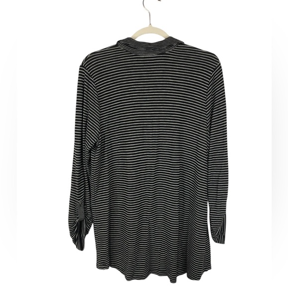 J. Jill Collared Stripe Top Roll Up Sleeve with Button Two Size Stripe - Picture 2 of 9